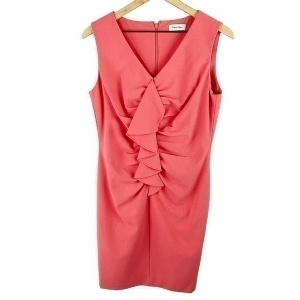 Calvin Klein Ruffle Sheath‎ Dress Pink Size Medium